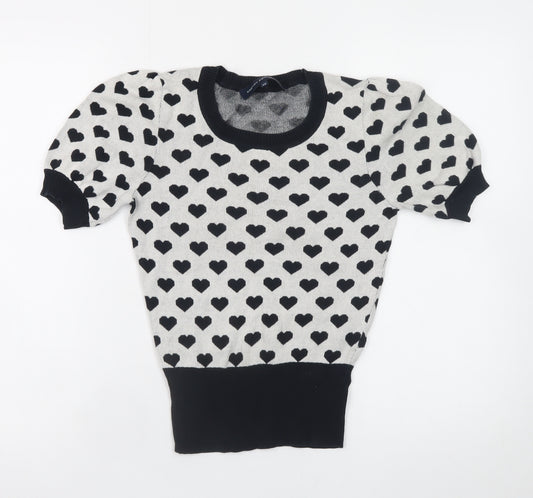 French Connection Women's Black Heart Print Cotton Pullover Jumper XS