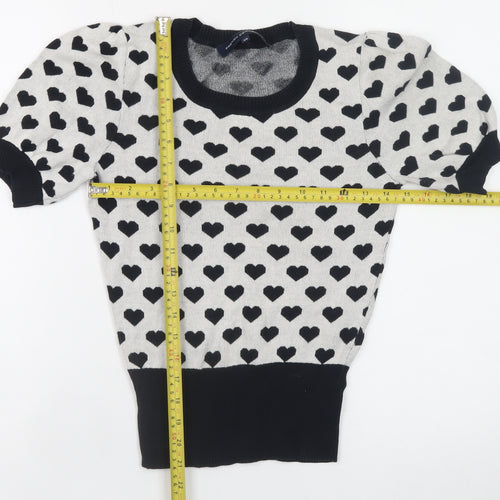 French Connection Women's Black Heart Print Cotton Pullover Jumper XS