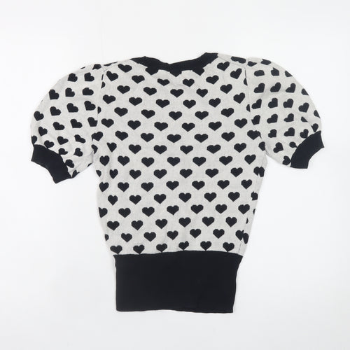 French Connection Women's Black Heart Print Cotton Pullover Jumper XS