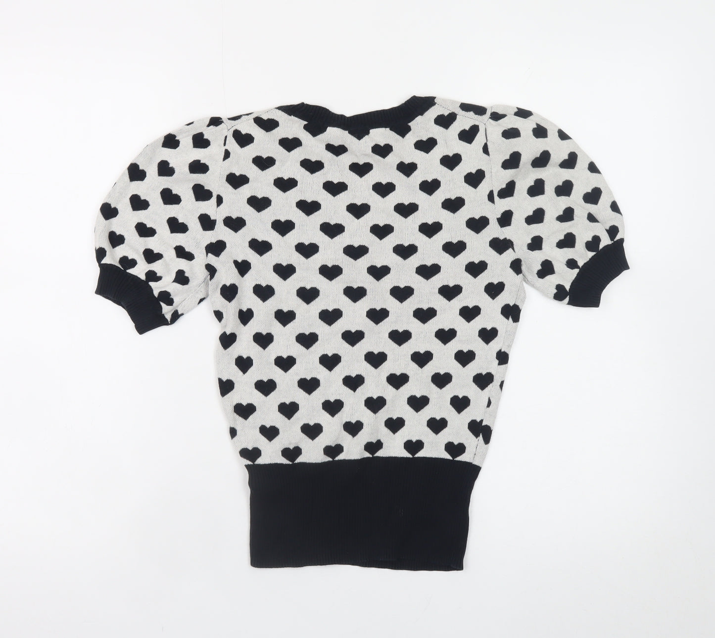 French Connection Women's Black Heart Print Cotton Pullover Jumper XS
