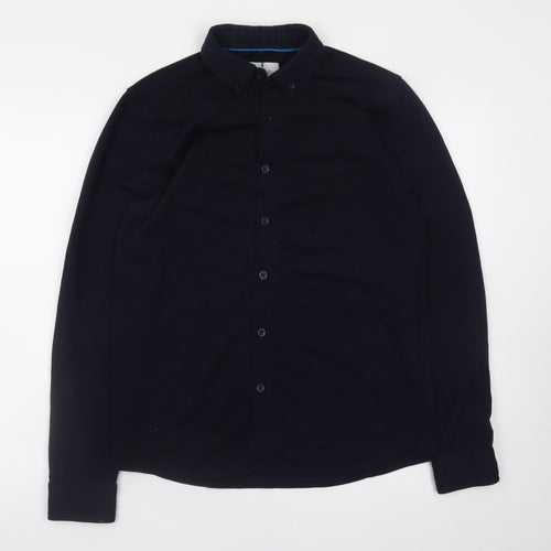 Larsson & Co Men's Black Button-Up Long Sleeve Regular Fit Shirt M