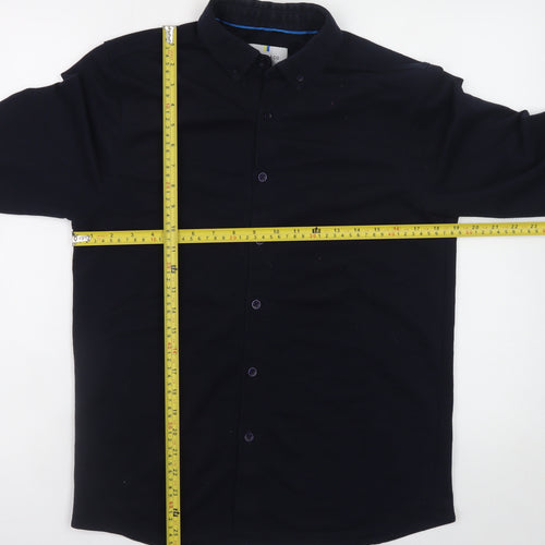 Larsson & Co Men's Black Button-Up Long Sleeve Regular Fit Shirt M