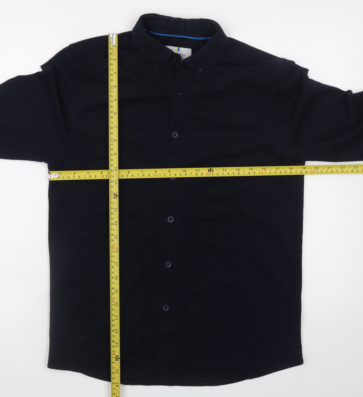 Larsson & Co Men's Black Button-Up Long Sleeve Regular Fit Shirt M