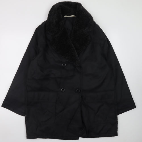 Marks and Spencer Women Black Faux Fur Collar Mid-Length Coat UK 12