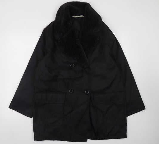 Marks and Spencer Women Black Faux Fur Collar Mid-Length Coat UK 12