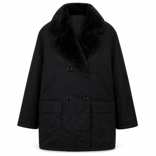 Marks and Spencer Women Black Faux Fur Collar Mid-Length Coat UK 12