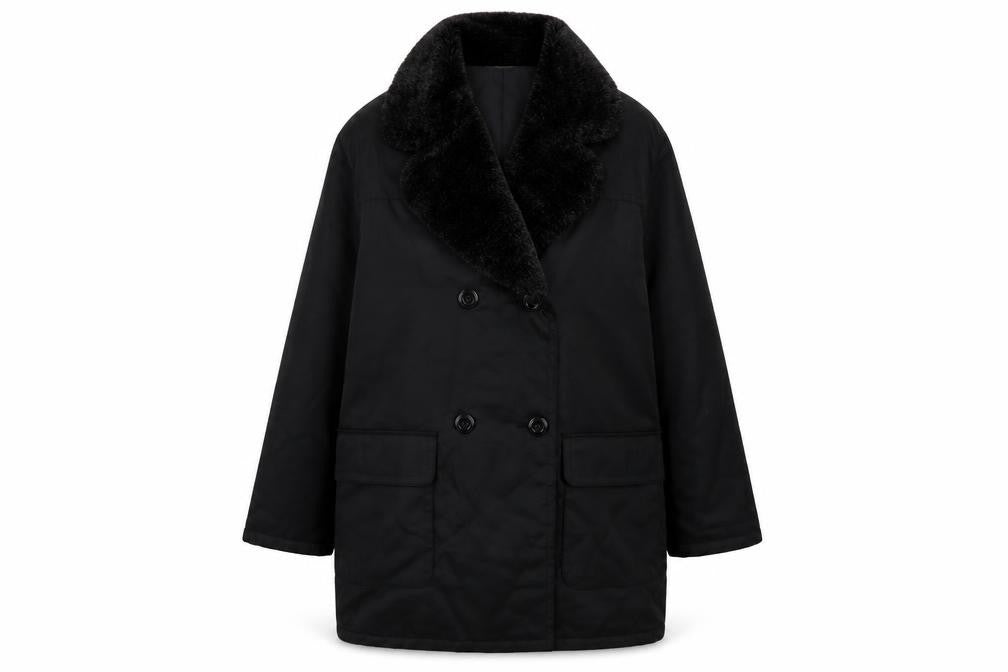 Marks and Spencer Women Black Faux Fur Collar Mid-Length Coat UK 12