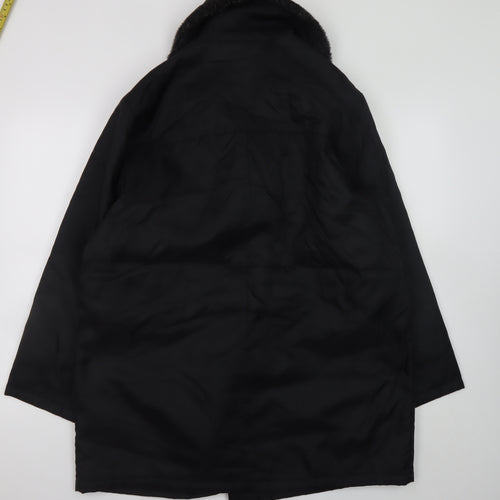Marks and Spencer Women Black Faux Fur Collar Mid-Length Coat UK 12