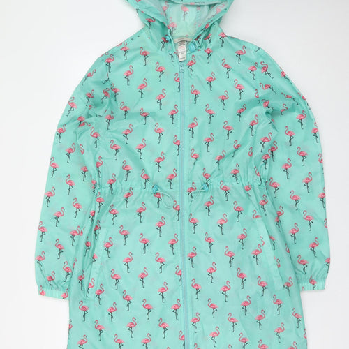 George Women's Green Flamingo Print Hooded Rain Coat Size 12