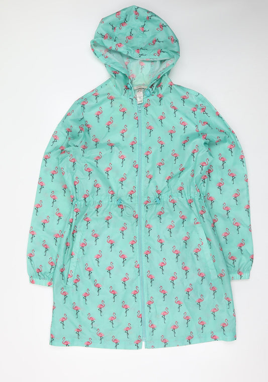 George Women's Green Flamingo Print Hooded Rain Coat Size 12