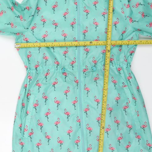 George Women's Green Flamingo Print Hooded Rain Coat Size 12