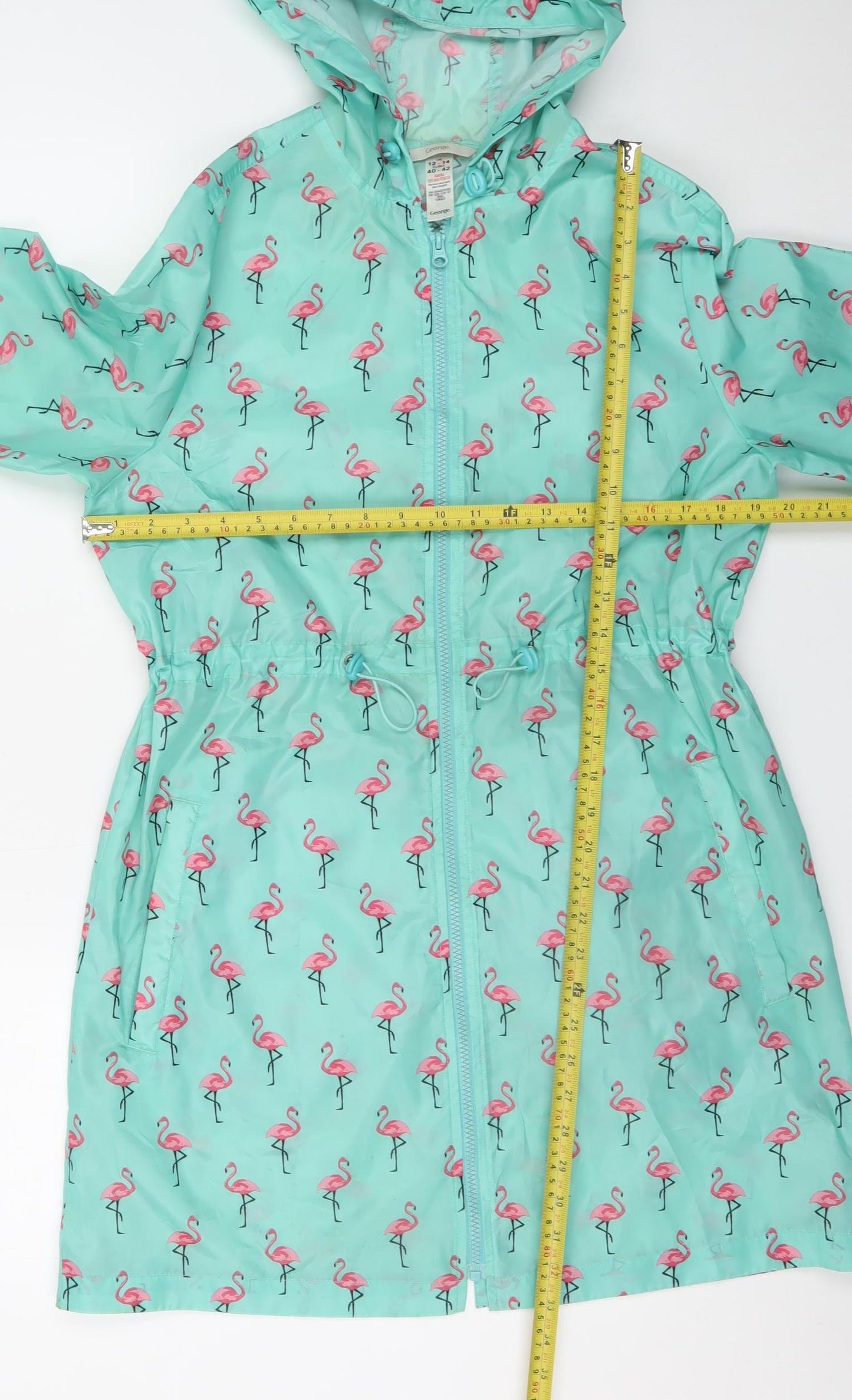 George Women's Green Flamingo Print Hooded Rain Coat Size 12