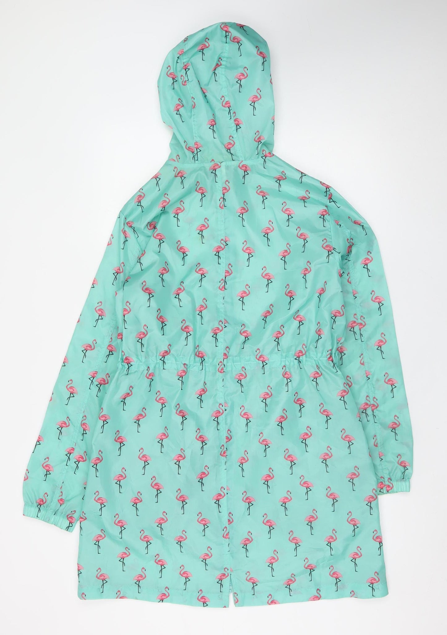 George Women's Green Flamingo Print Hooded Rain Coat Size 12