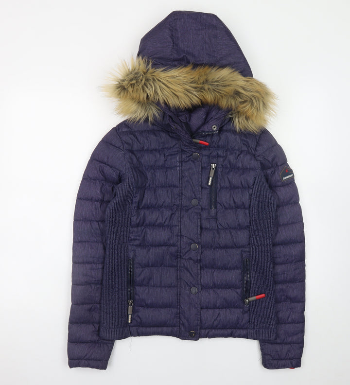 Superdry Womens Blue Hooded Fuji Puffer Jacket Small