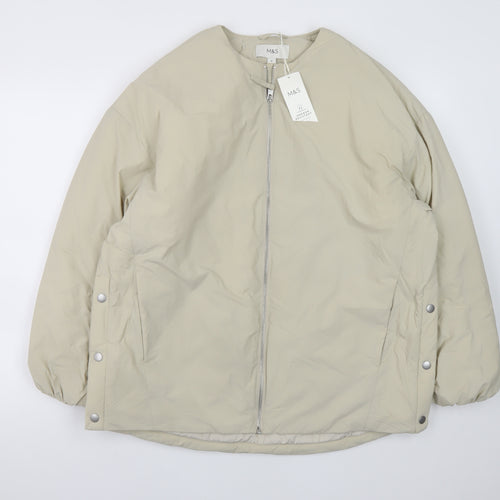 Marks and Spencer Men's Beige Puffer Jacket M Full Zip Mid-Length