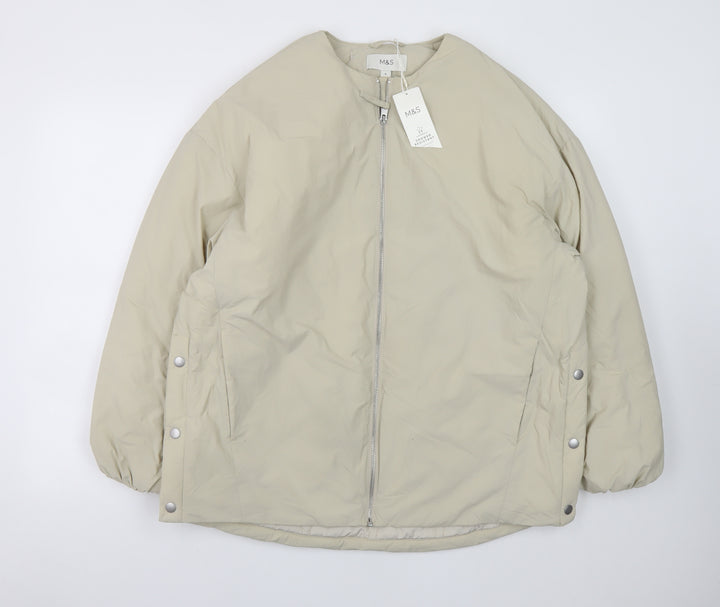 Marks and Spencer Men's Beige Puffer Jacket M Full Zip Mid-Length