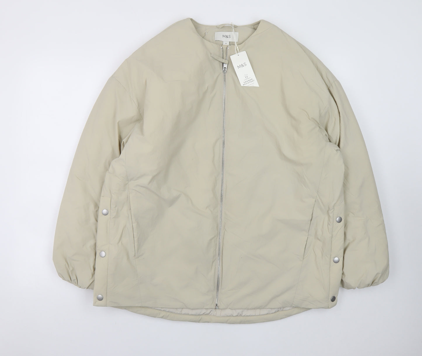 Marks and Spencer Men's Beige Puffer Jacket M Full Zip Mid-Length