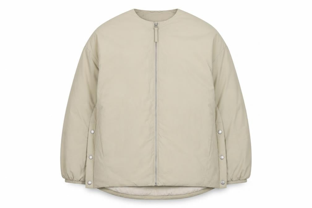 Front view of Marks & Spencer Men's Beige Puffer Jacket M Full Zip Mid-Length
