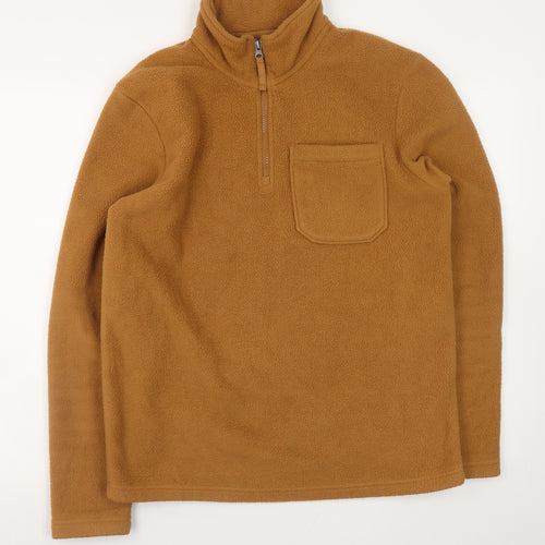 Marks and Spencer Men's Brown Fleece 1/4 Zip Pullover Sweatshirt S