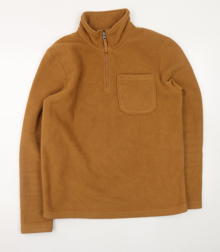 Marks and Spencer Men's Brown Fleece 1/4 Zip Pullover Sweatshirt S