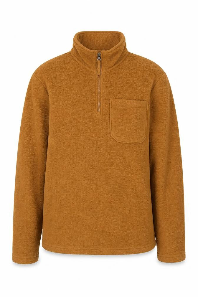 Front view of Marks & Spencer Men's Brown Fleece 1/4 Zip Pullover Sweatshirt S
