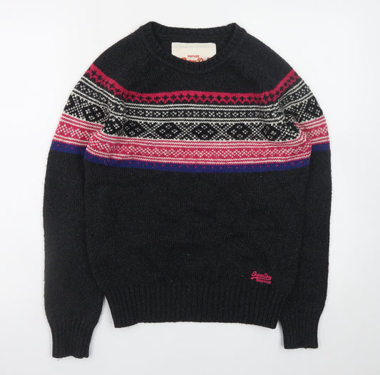 SuperDry Women's Black Fair Isle Wool Blend Jumper M