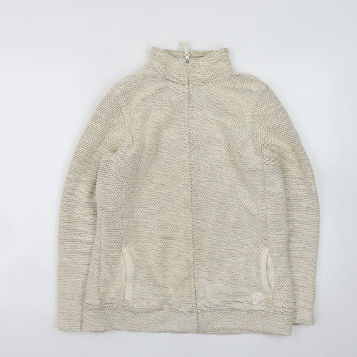 Weird Fish Women Beige Cotton Blend Full Zip Knit Jacket Size 12