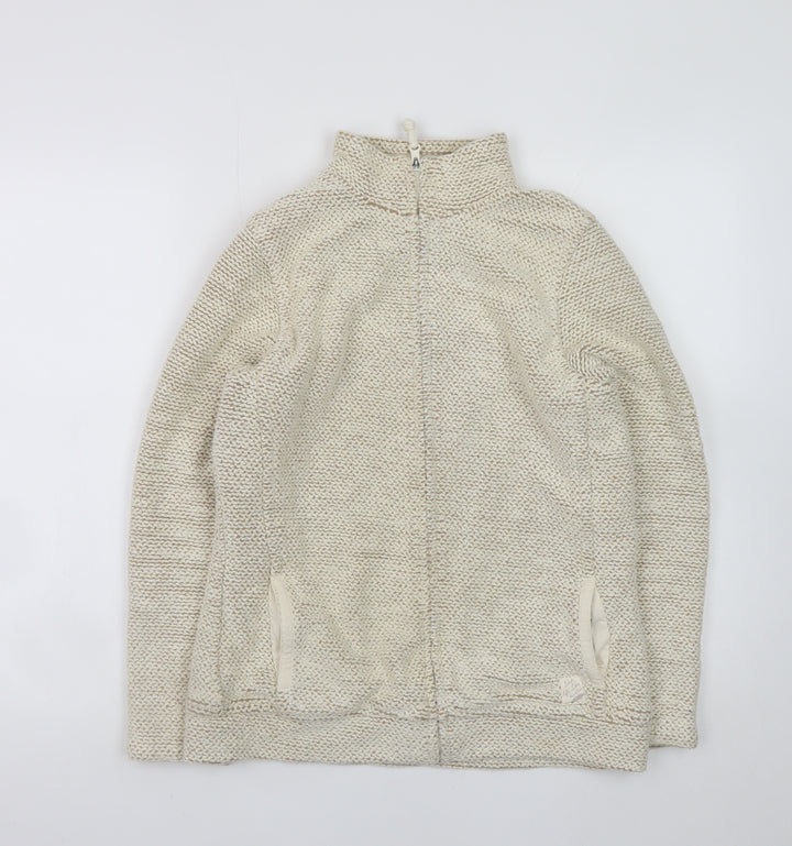 Weird Fish Women Beige Cotton Blend Full Zip Knit Jacket Size 12