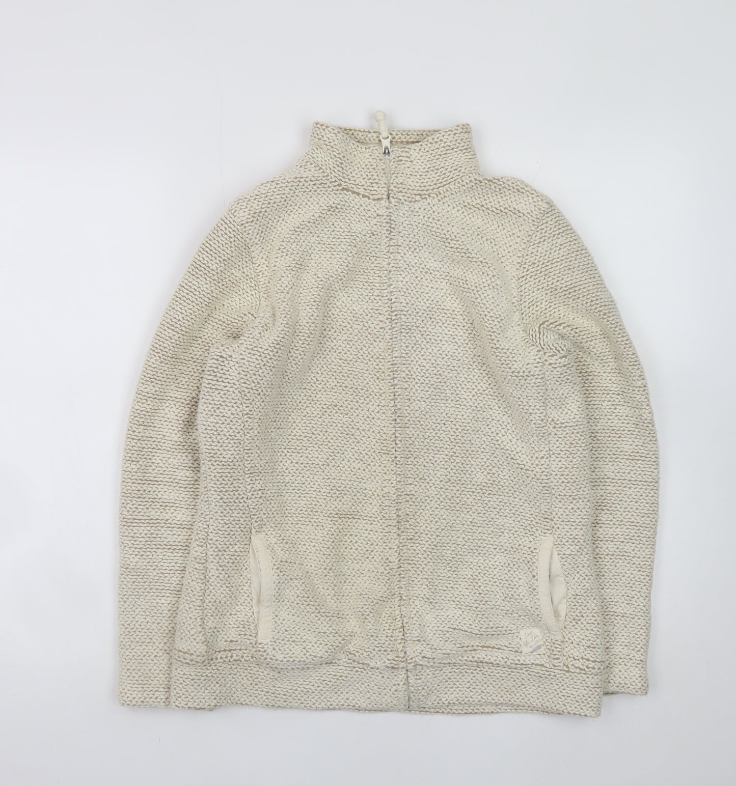 Weird Fish Women Beige Cotton Blend Full Zip Knit Jacket Size 12