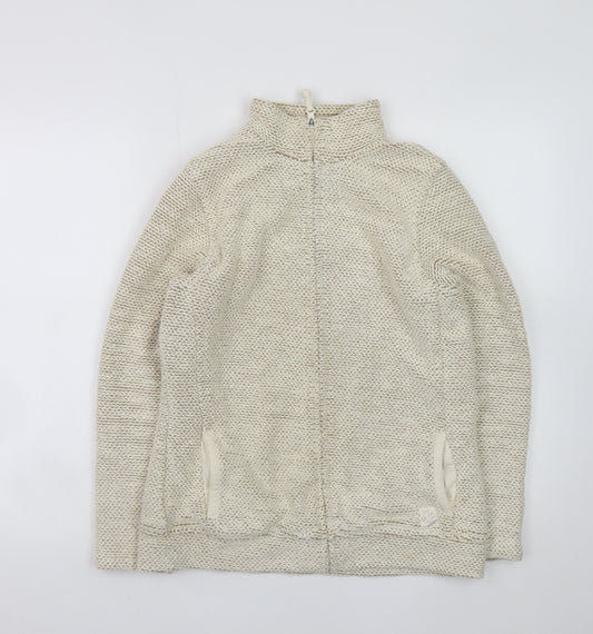 Weird Fish Women Beige Cotton Blend Full Zip Knit Jacket Size 12