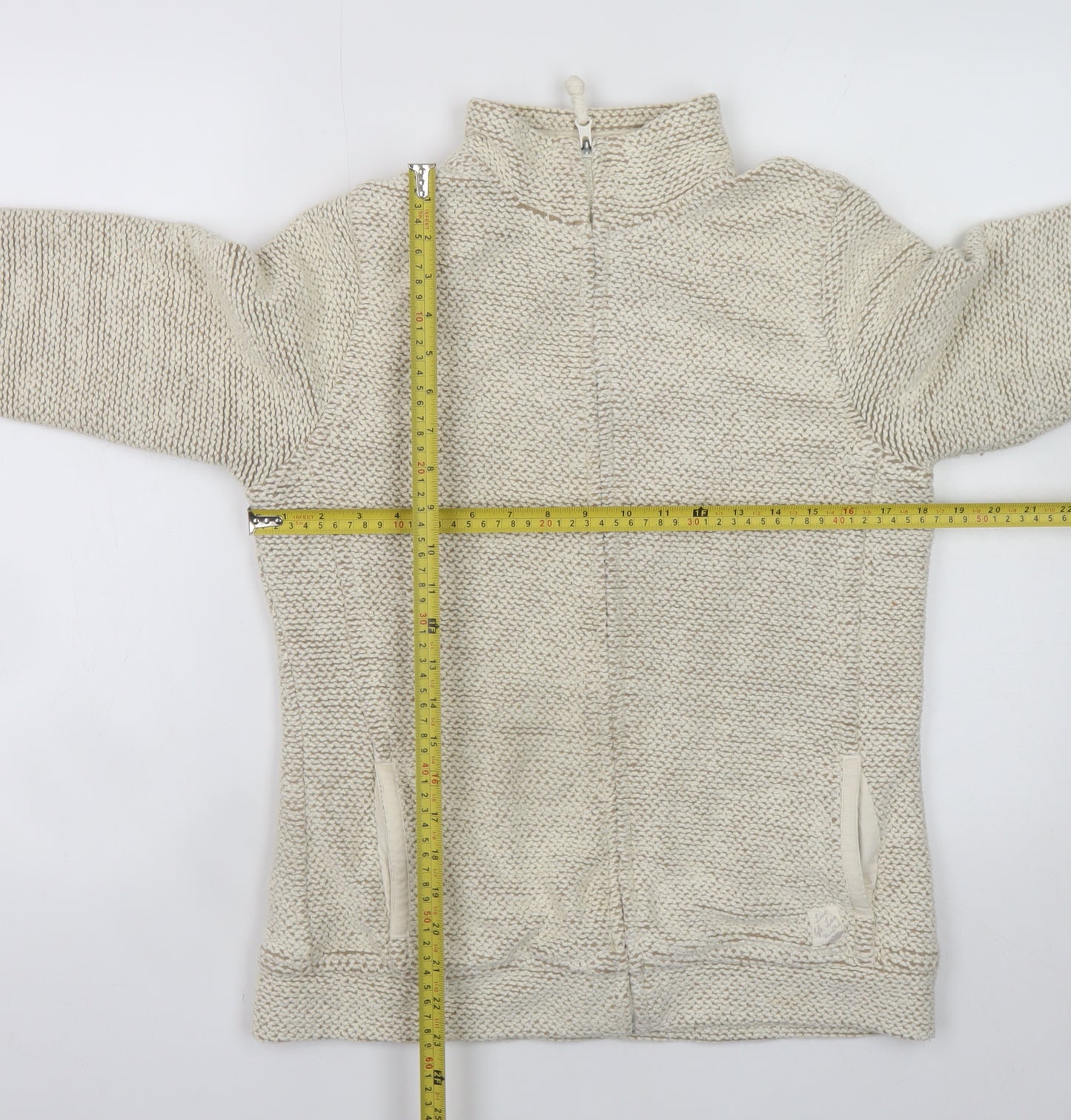Weird Fish Women Beige Cotton Blend Full Zip Knit Jacket Size 12