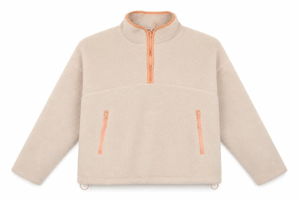Front view of Dunnes Women’s Beige Fleece Half Zip Jacket, size UK 14