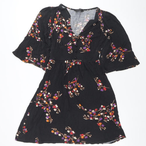 Dorothy Perkins Women's Black Floral Wrap Dress Size 10