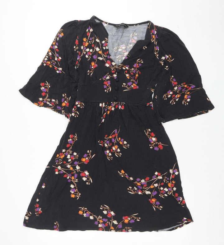 Dorothy Perkins Women's Black Floral Wrap Dress Size 10