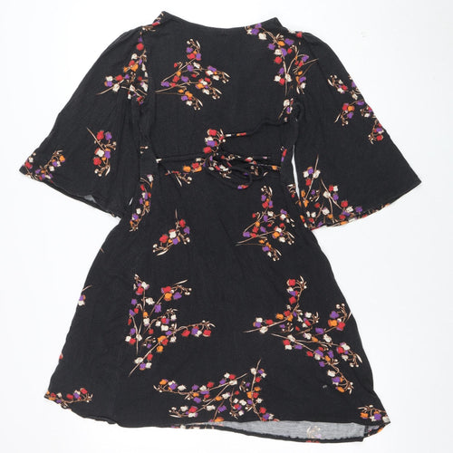 Dorothy Perkins Women's Black Floral Wrap Dress Size 10