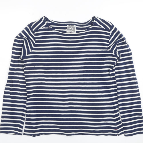 Voile Bleue Women's Blue Striped Long Sleeve Cotton Nautical Top M
