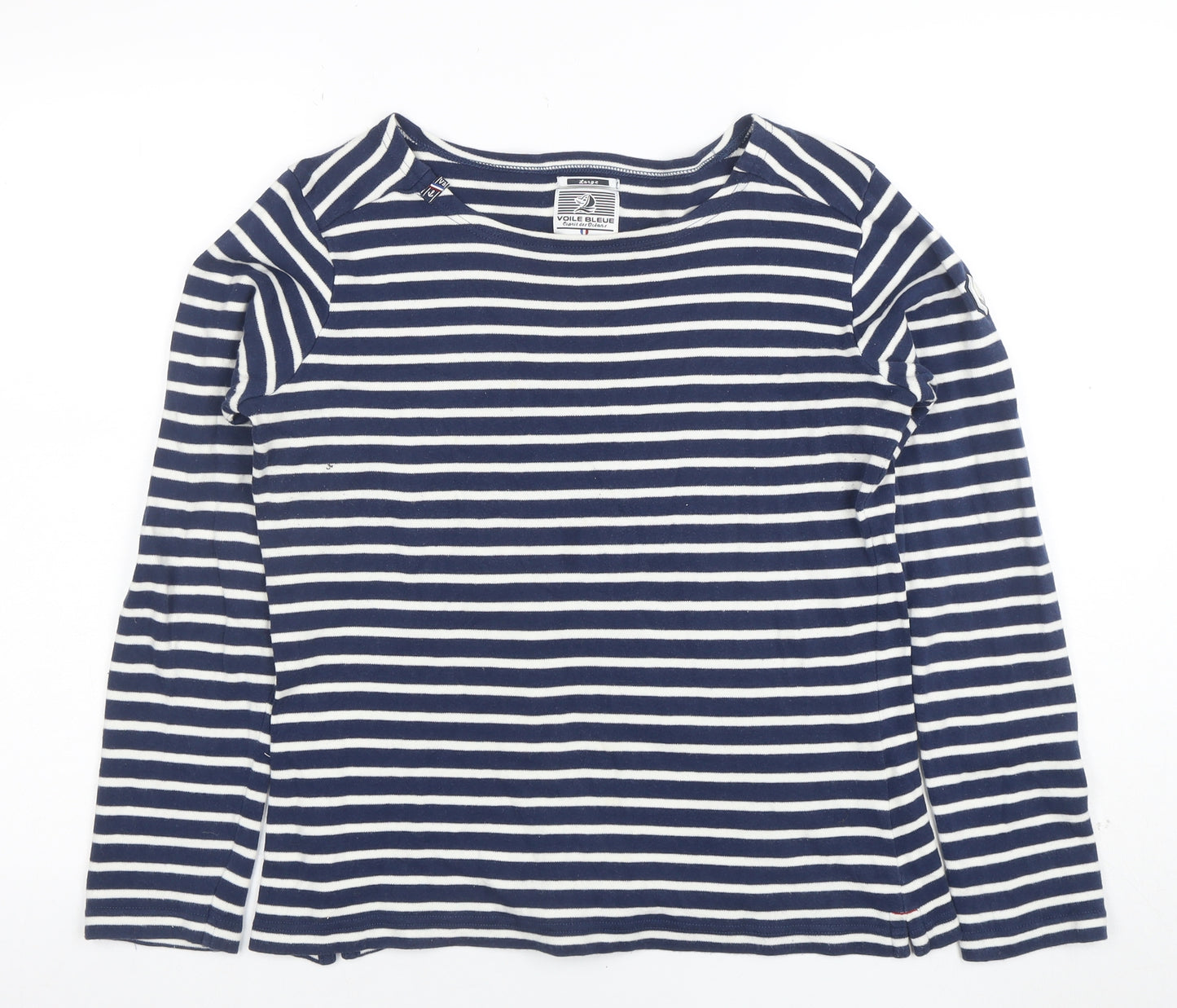Voile Bleue Women's Blue Striped Long Sleeve Cotton Nautical Top M