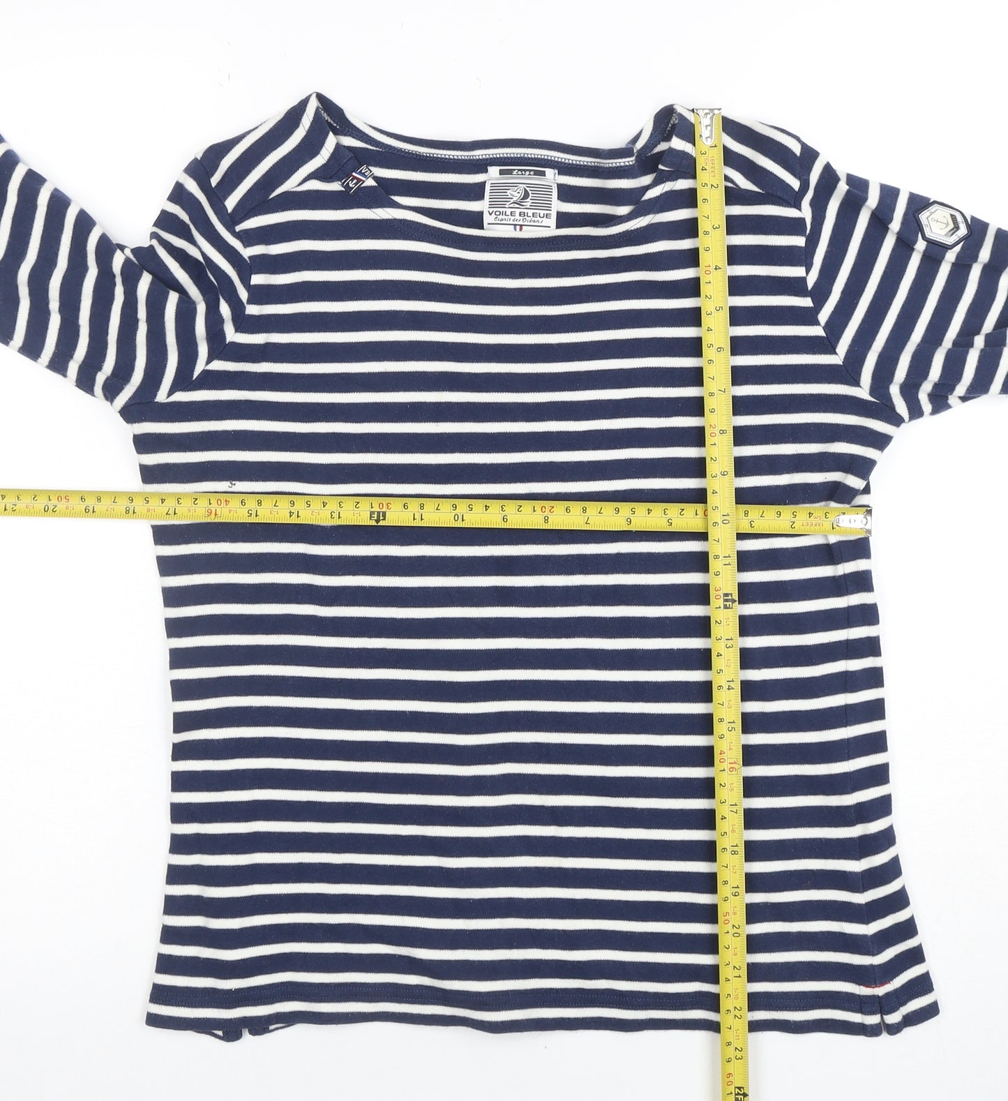 Voile Bleue Women's Blue Striped Long Sleeve Cotton Nautical Top M