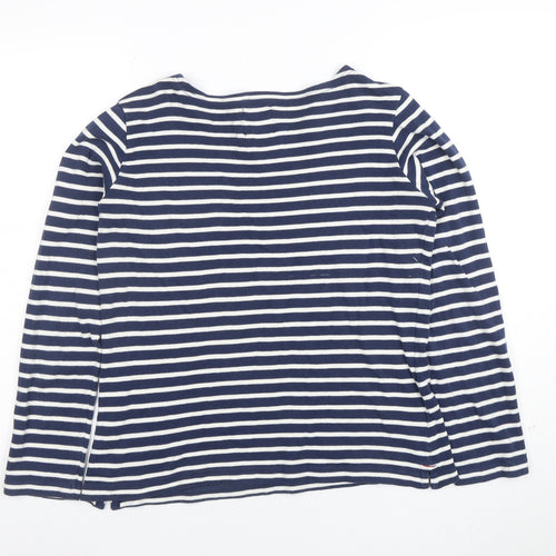 Voile Bleue Women's Blue Striped Long Sleeve Cotton Nautical Top M
