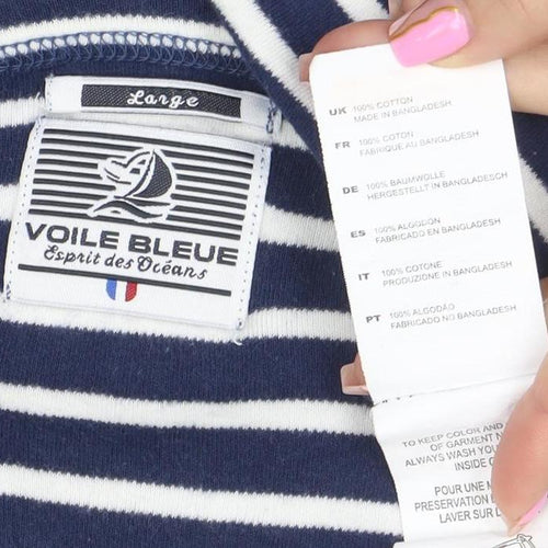 Voile Bleue Women's Blue Striped Long Sleeve Cotton Nautical Top M