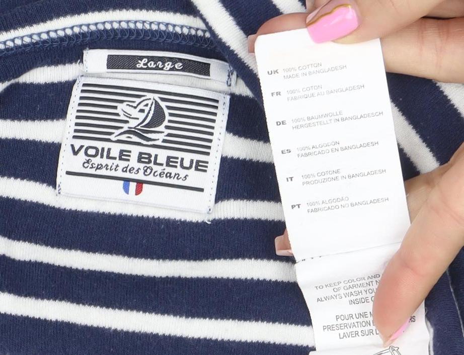 Voile Bleue Women's Blue Striped Long Sleeve Cotton Nautical Top M