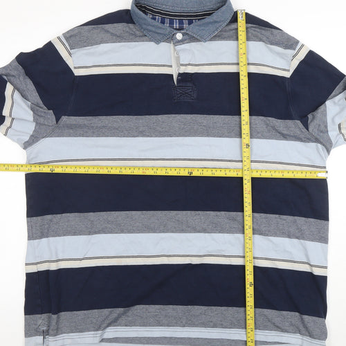 Maine New England Men's Blue Striped Long Sleeve Cotton Polo XXL