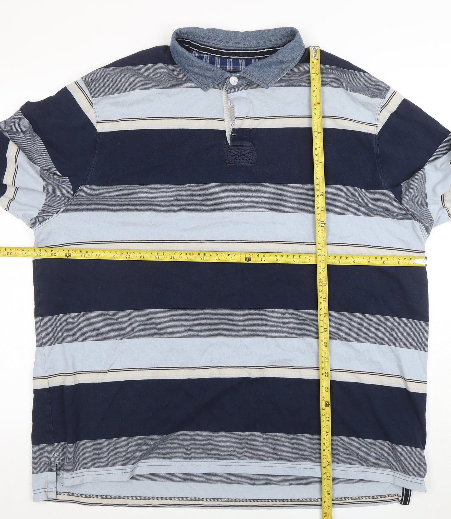 Maine New England Men's Blue Striped Long Sleeve Cotton Polo XXL