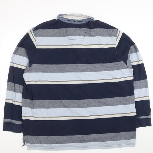 Maine New England Men's Blue Striped Long Sleeve Cotton Polo XXL