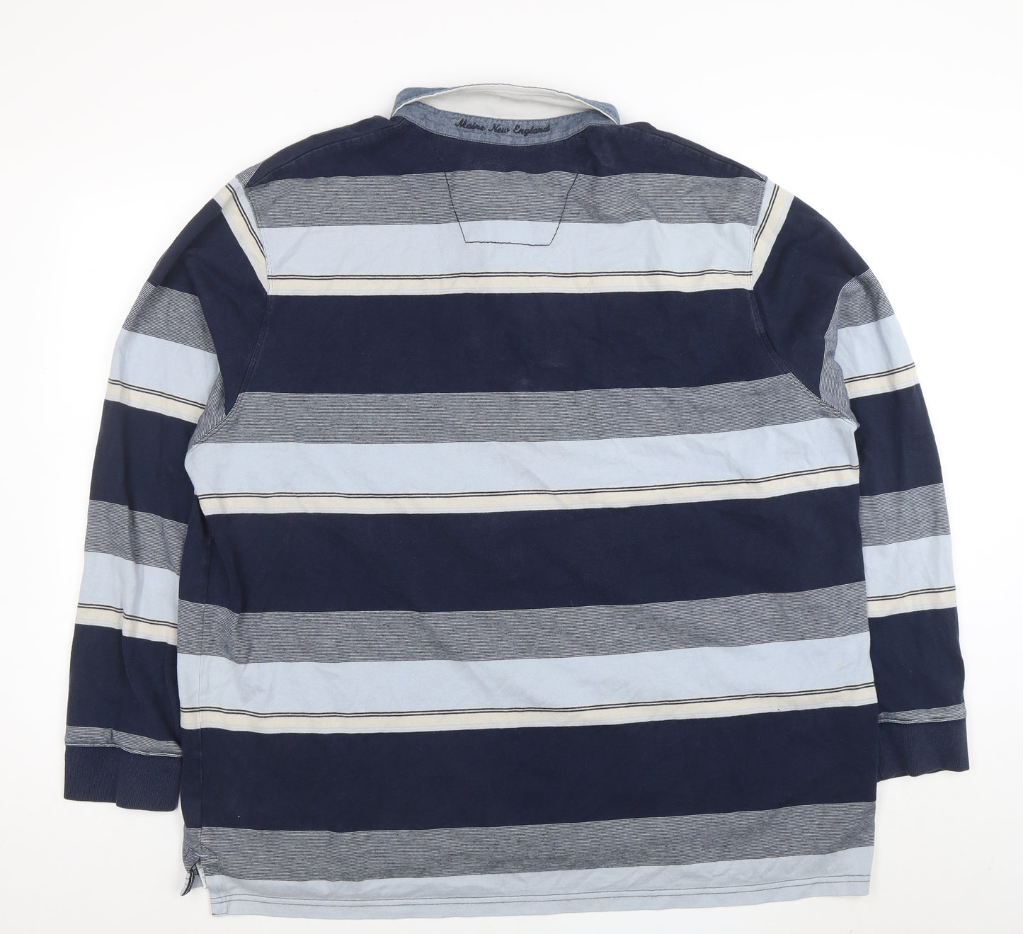 Maine New England Men's Blue Striped Long Sleeve Cotton Polo XXL