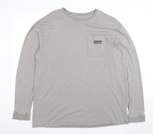 Patagonia Men’s Grey Organic Cotton Long Sleeve Crew Neck T-Shirt Size L