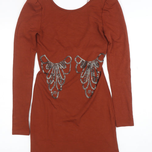 Goldie London Women's Brown Long Sleeve Bodycon Dress Size S