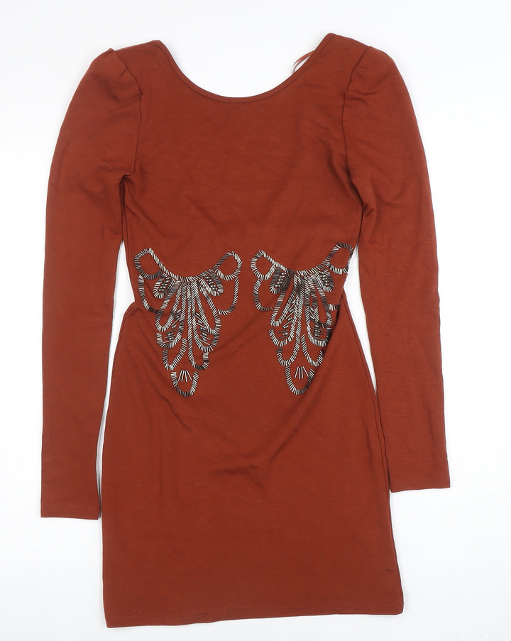 Goldie London Women's Brown Long Sleeve Bodycon Dress Size S