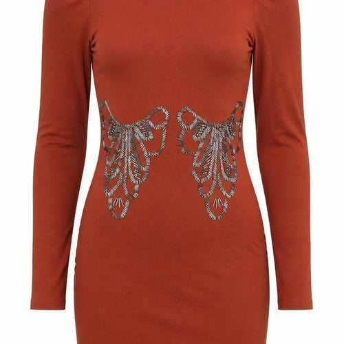 Goldie London Women's Brown Long Sleeve Bodycon Dress Size S