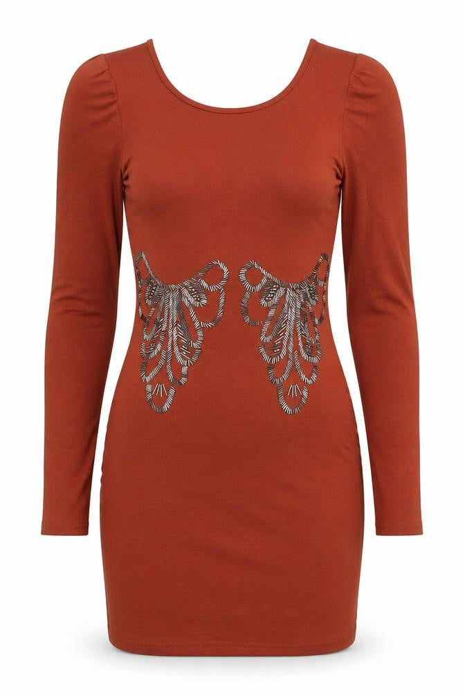 Goldie London Women's Brown Long Sleeve Bodycon Dress Size S